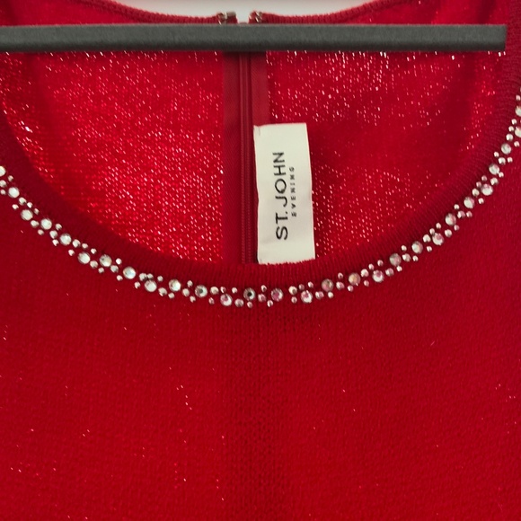 St.John Evening Sleeveless Knit Red Holiday Dress Rhinestone Neckline 6 - Picture 3 of 12